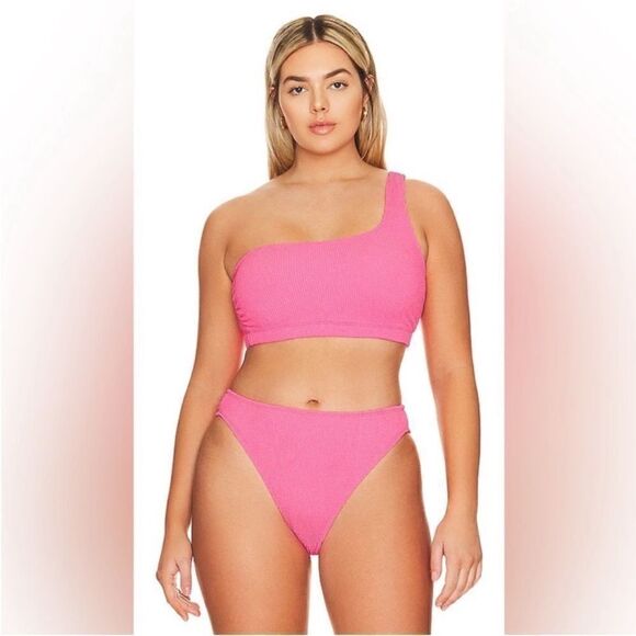 Good American NWT Always Fits One Shoulder Bikini in Bright Pink Size S/M - Picture 2 of 9